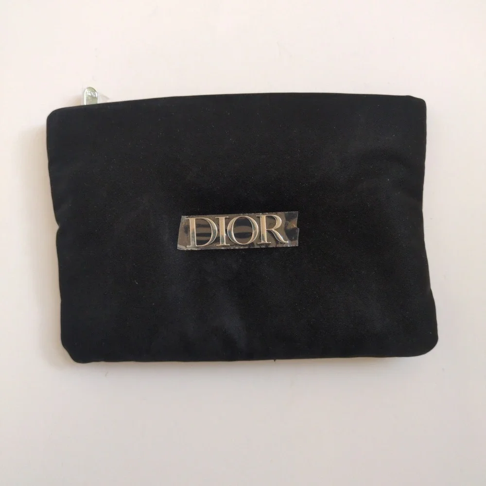 Dior Beauty Makeup Pouch Black Silver Logo Zipper Clutch One Size